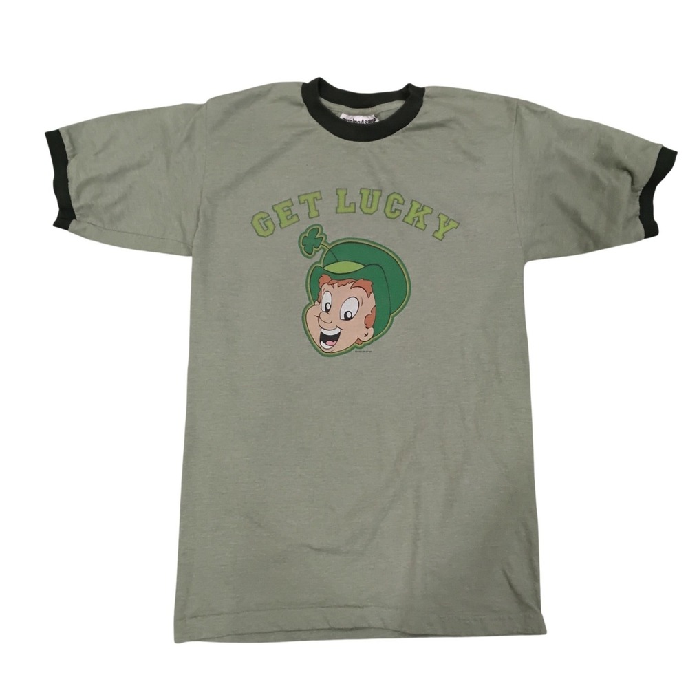 Vintage Passing4sane Get Lucky Leprechaun Ringer T-Shirt Green Mens Largeโ
